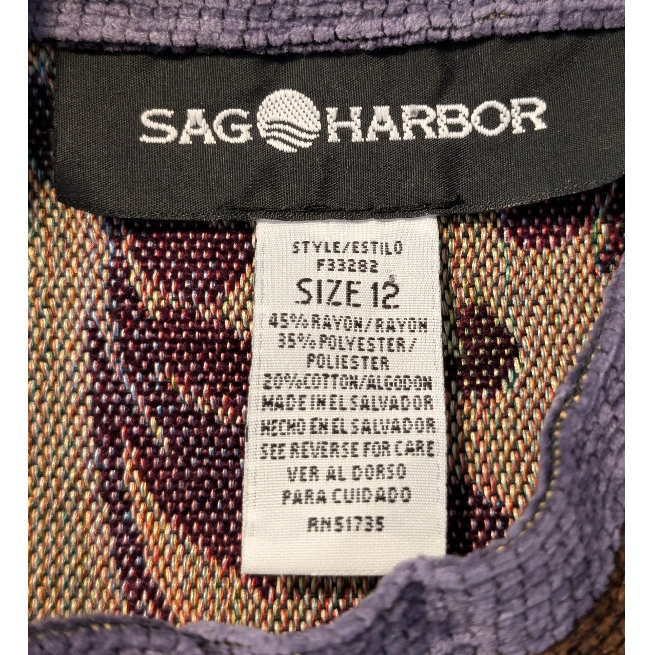 VTG Sag Harbor Purples Gold Floral Tapestry Button Front Unlined Jacket Sz 12