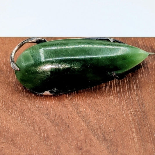 Vintage 925 Sterling Silver Nephrite Jade Brooch/Pin