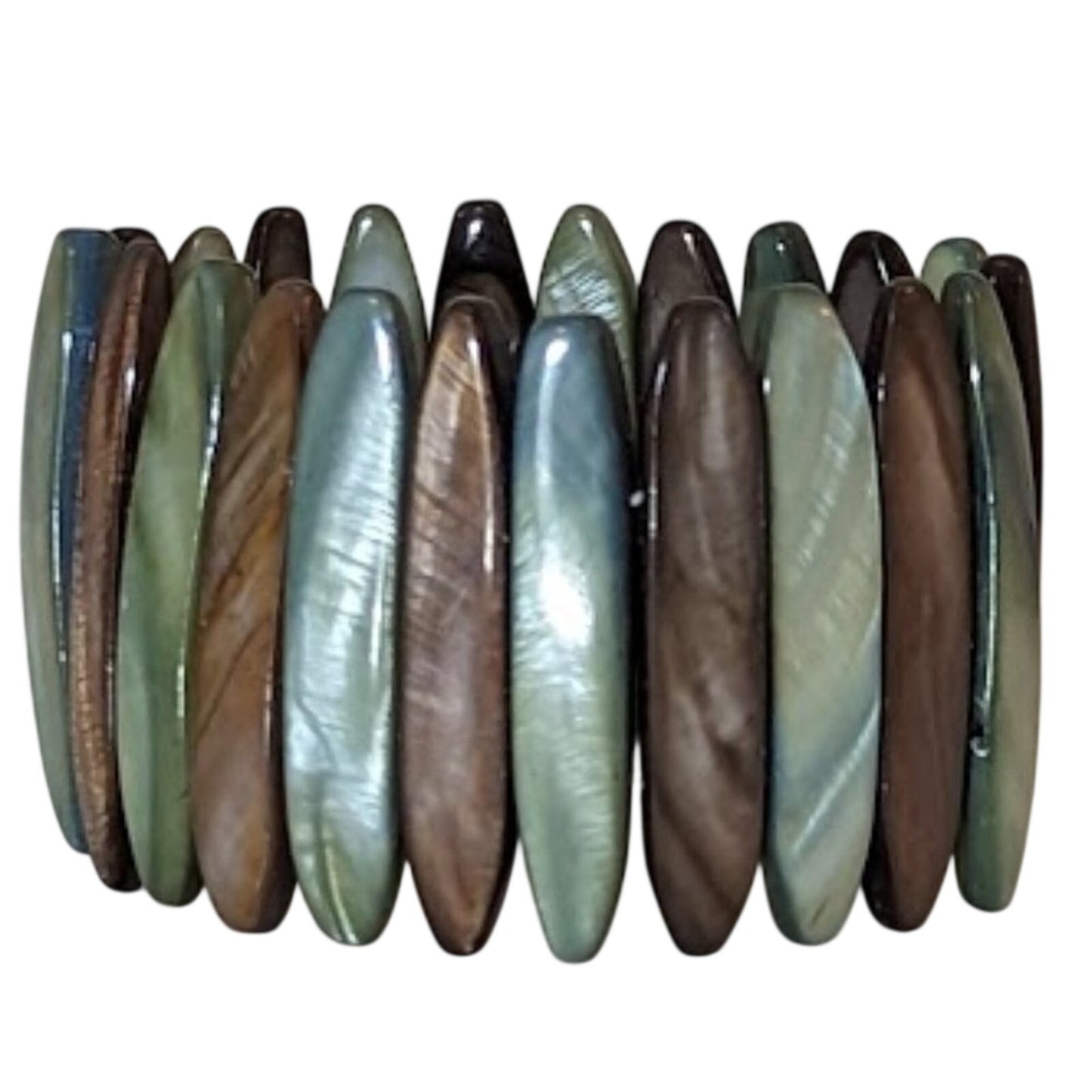 Green and Brown Long Shell Stretch Bracelet