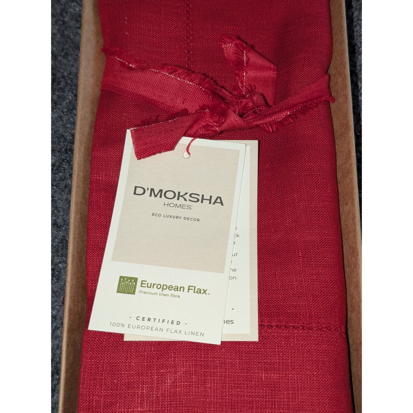 D'Moksha Eco Luxury Decor Red European Flax Linen Set of 4 14 x 19 Napkins NWT