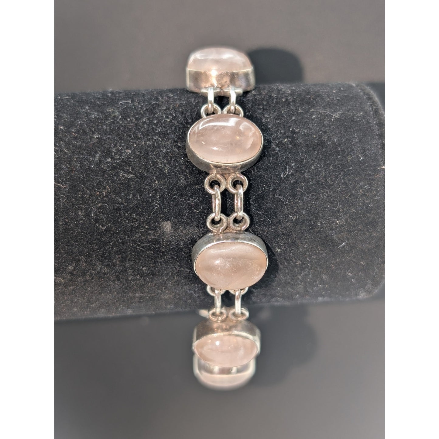 Vintage 925 Sterling Silver Rose Quartz Toggle Clasp Bracelet