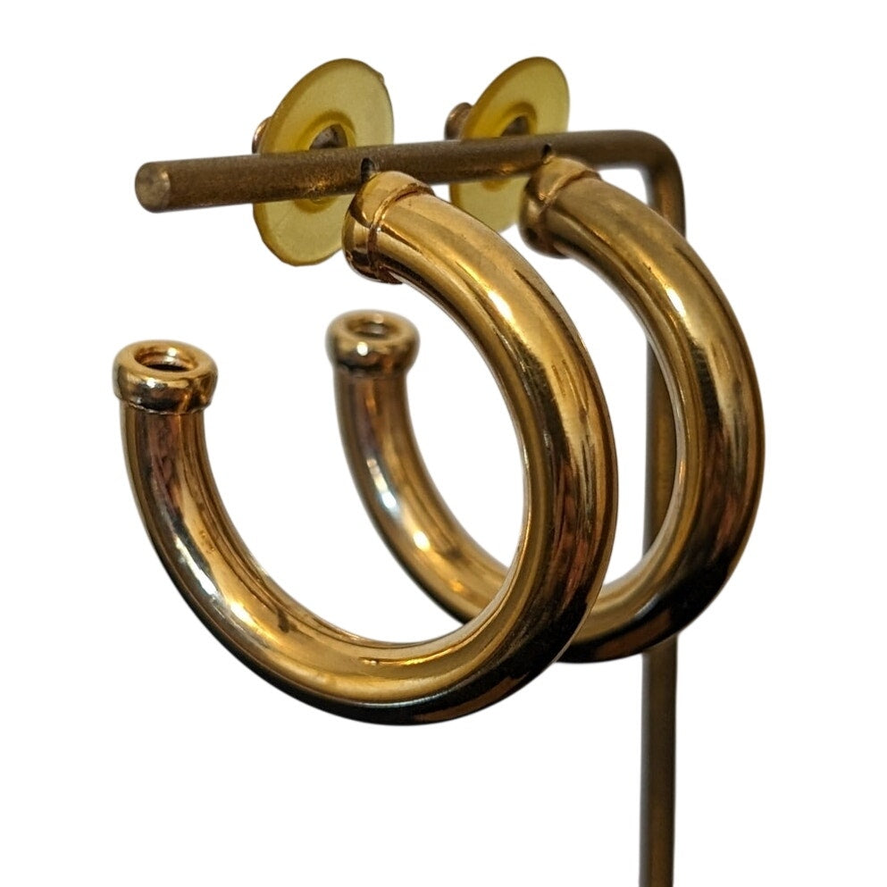 1.5" Gold Tone Hollow Partial Hoop Tube Pierced Earrings