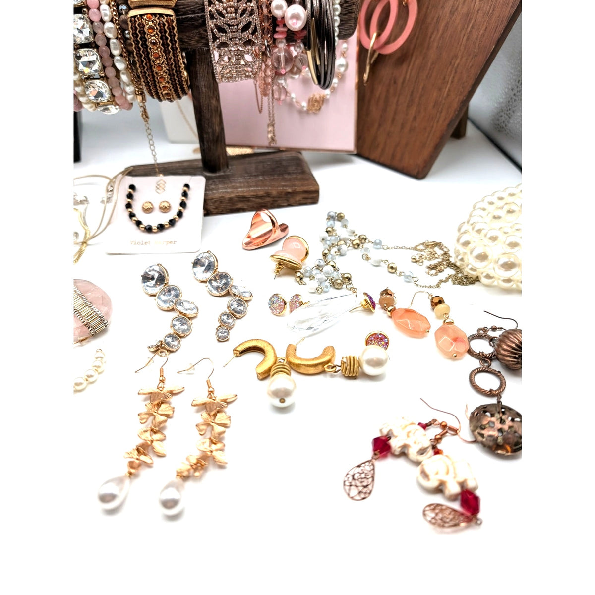 Reseller's Delight Curated Lot of 48 Pink Rose Theme Jewelry Pieces