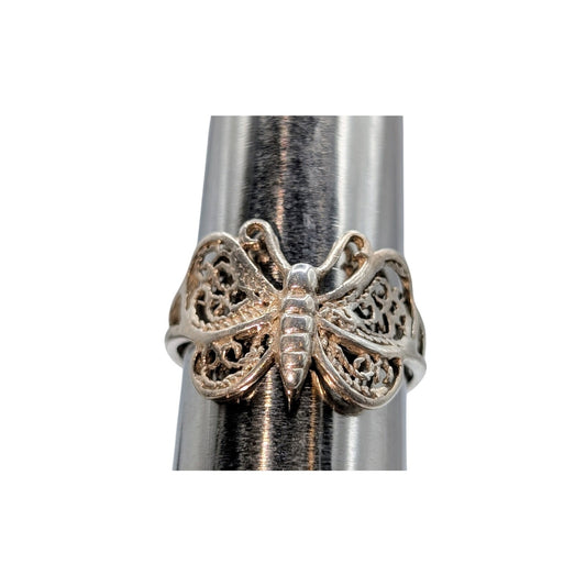 Vintage 925 Sterling Silver Filigree Butterfly Ring Size 6.75