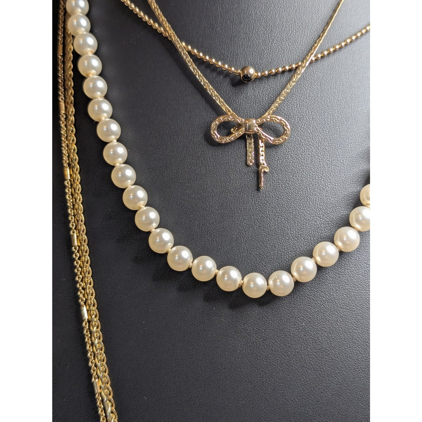 Lot of Layering Gold Tone Pearl Charm Necklaces