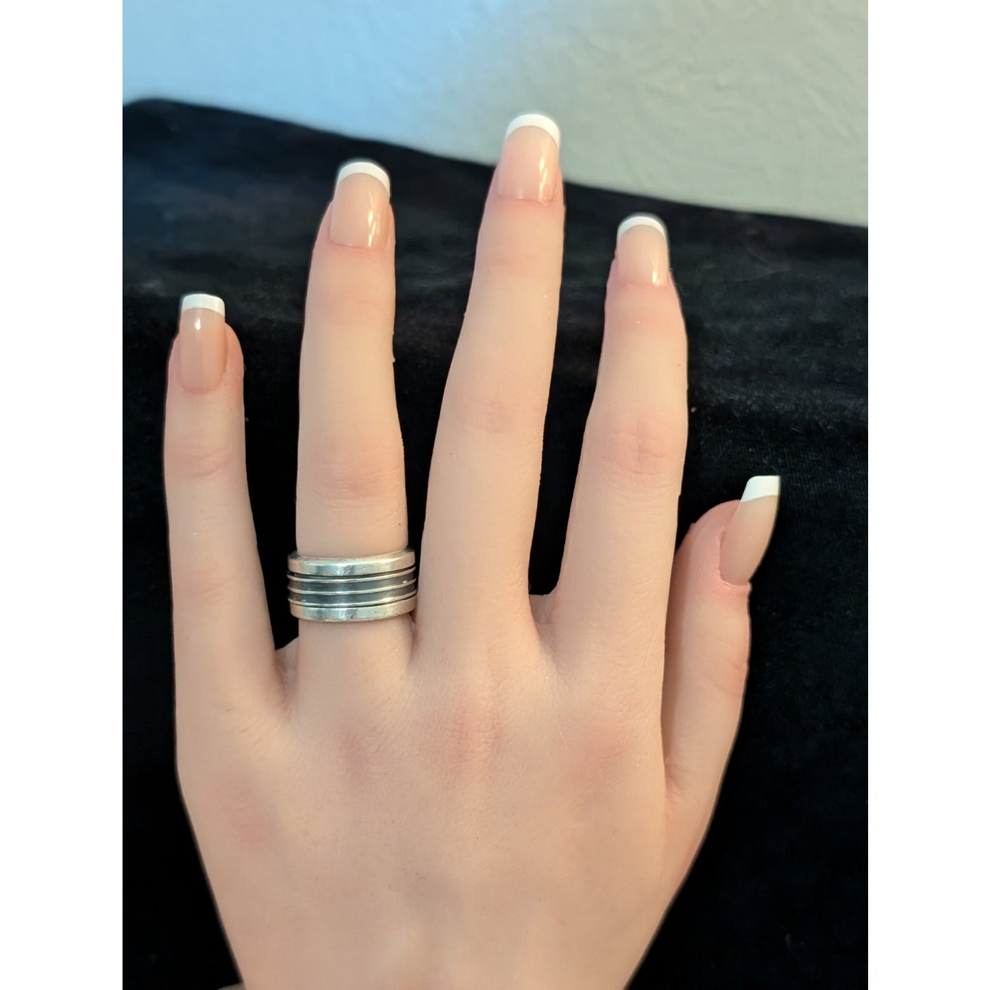 Vintage 925 Mexico Sterling Silver 3/8" Wide Banded Spinner Ring Size 5.25