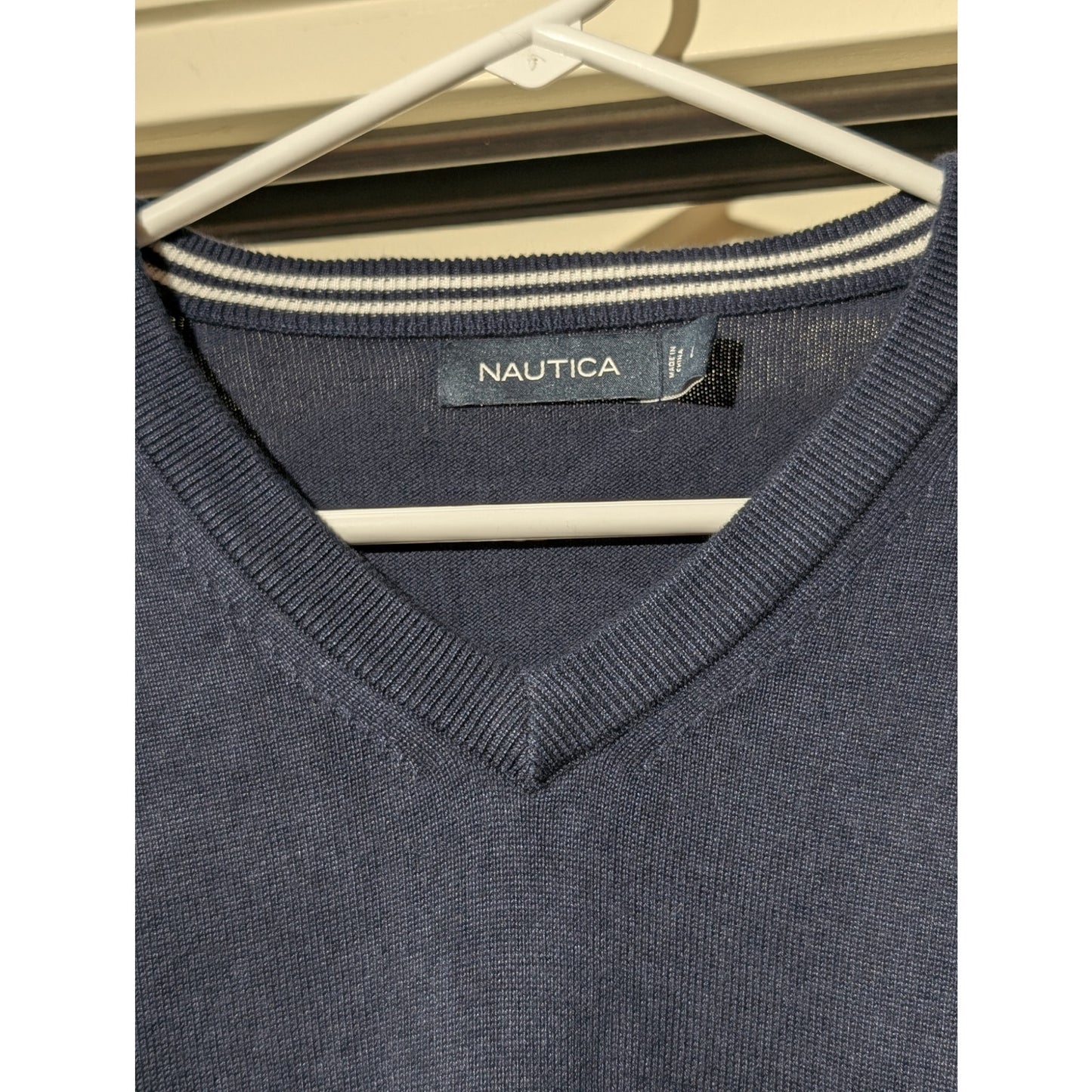 Nautica Navy V-Neck Cotton Viscose Long Sleeve Sweater Mens Size L