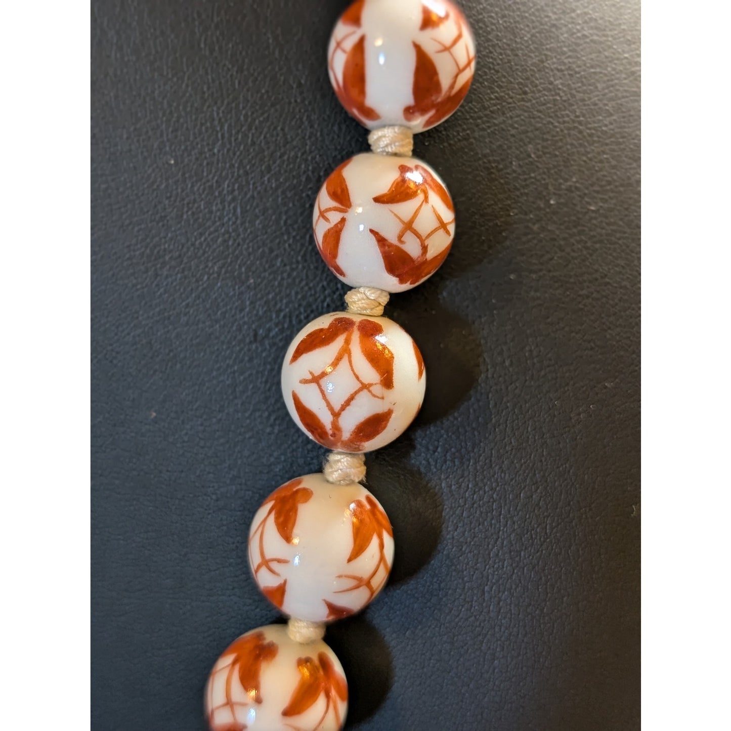 Vintage Mid Century Japanese Porcelain Butterfly Bead Hand-knotted 26" Necklace