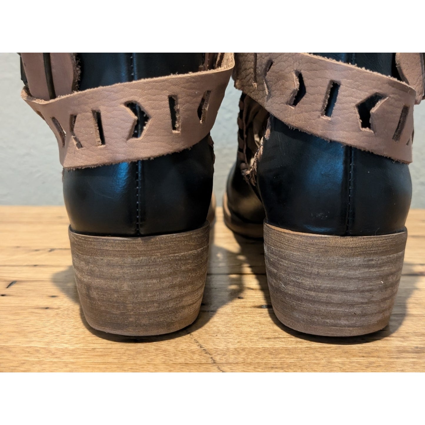 Musse & Cloud Black Brown Leather Aina Strapped Side Buckled Boots US Size 7