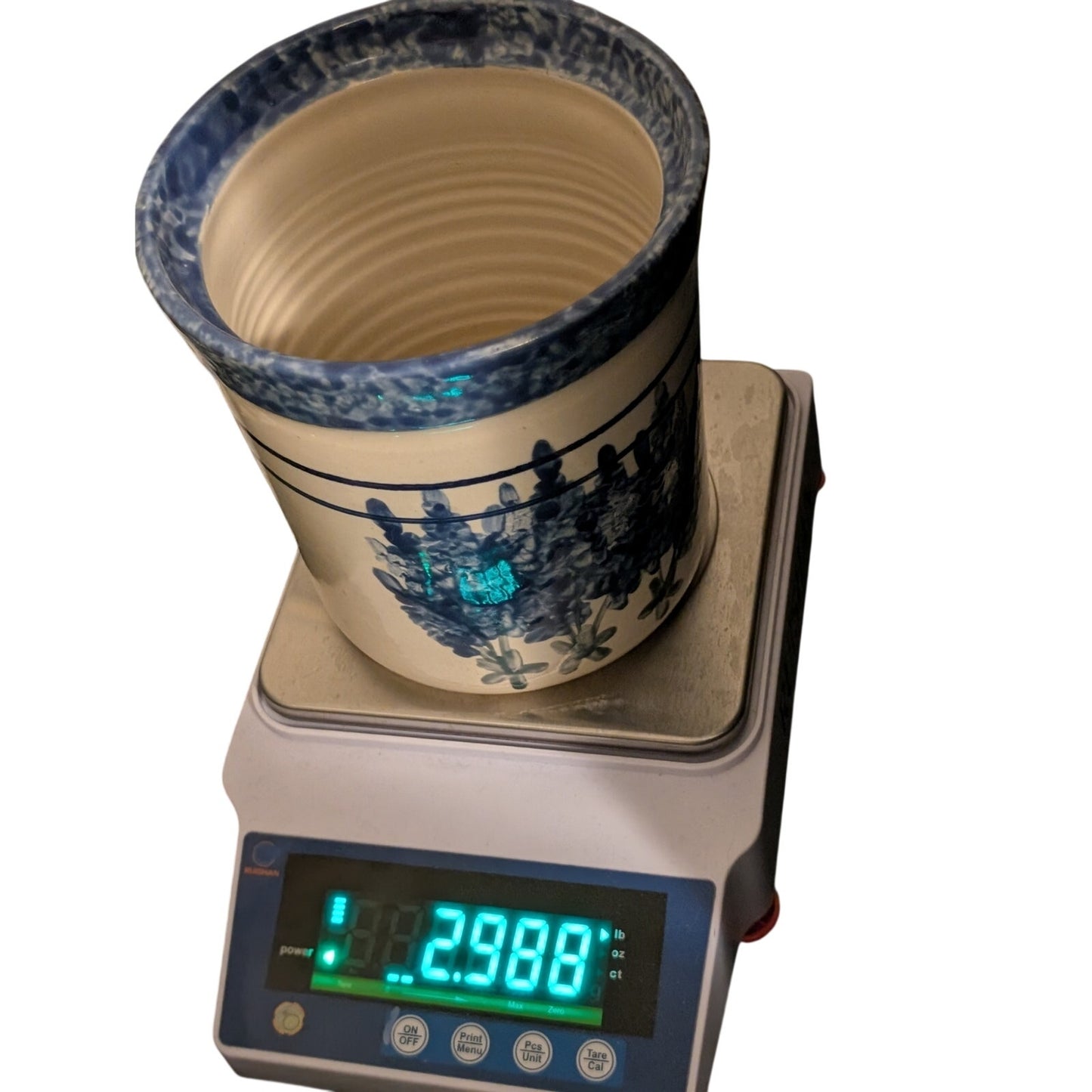 Heavy Blue Green Unsigned Spongeware Pottery Crock