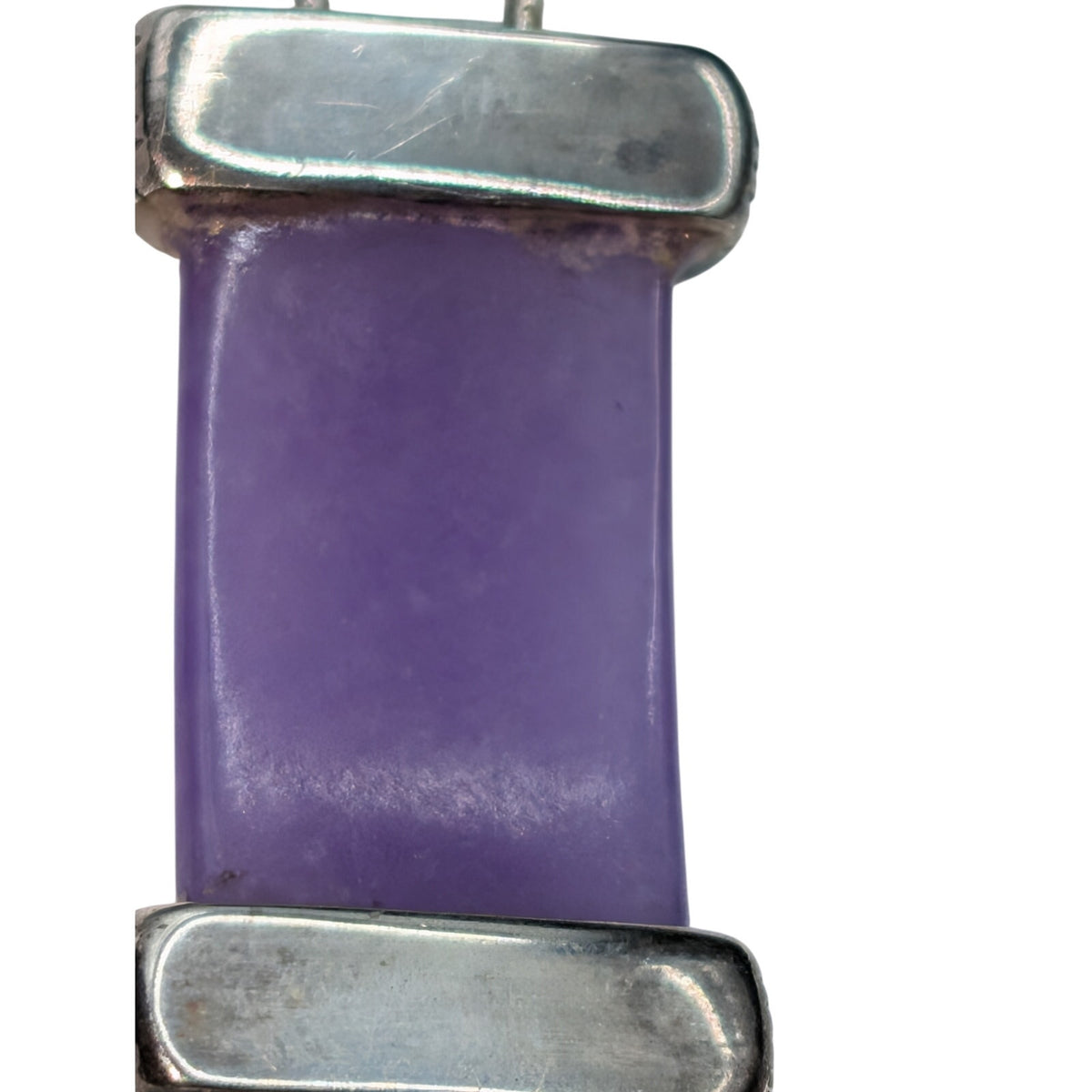 Vtg 70s Chinese Lavender Jadeite Marcasite Sterling Silver Panel Link Bracelet