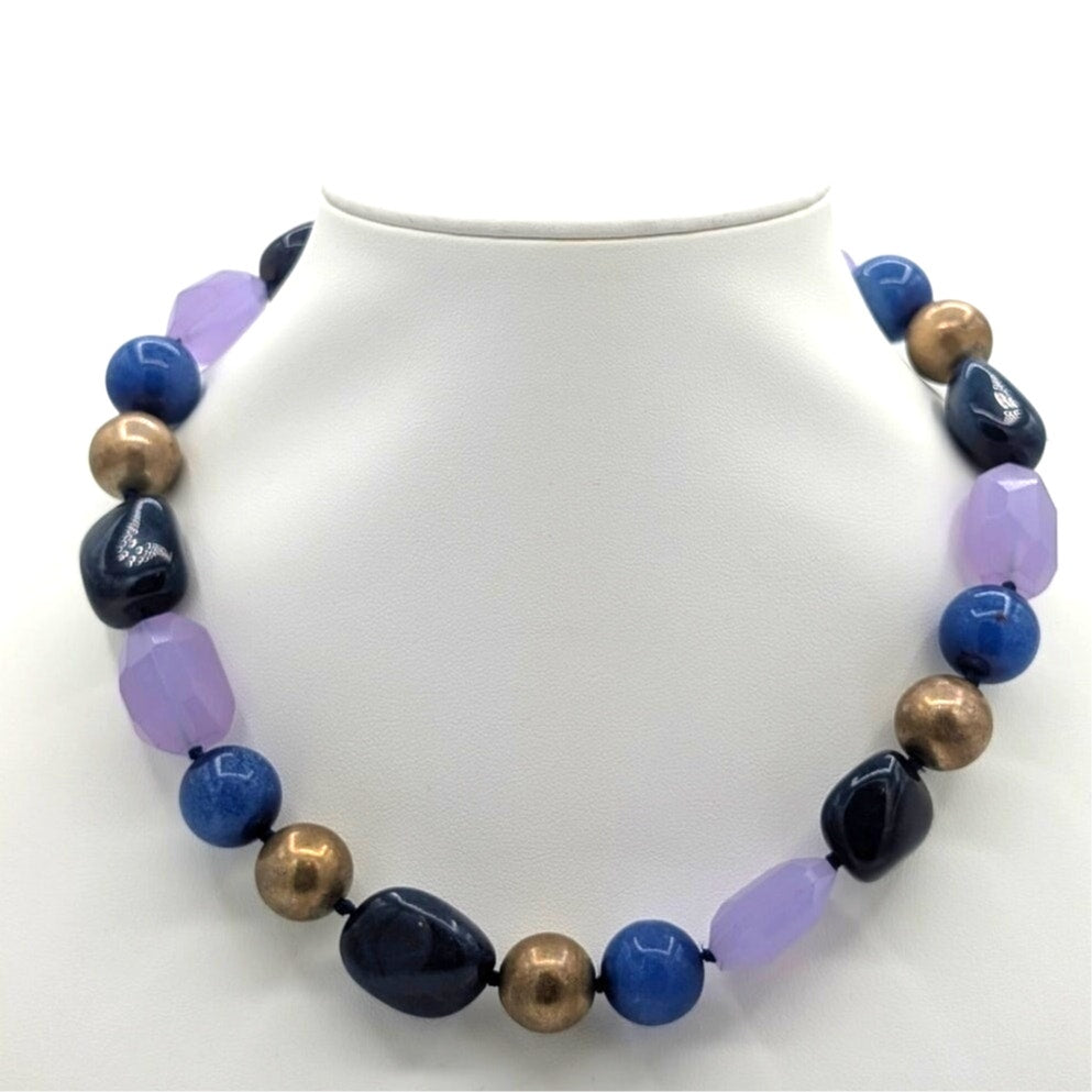 Talbot's Lapis Lazuli Topaz Lavender Crystal Knotted Beaded 17"-19" Necklace