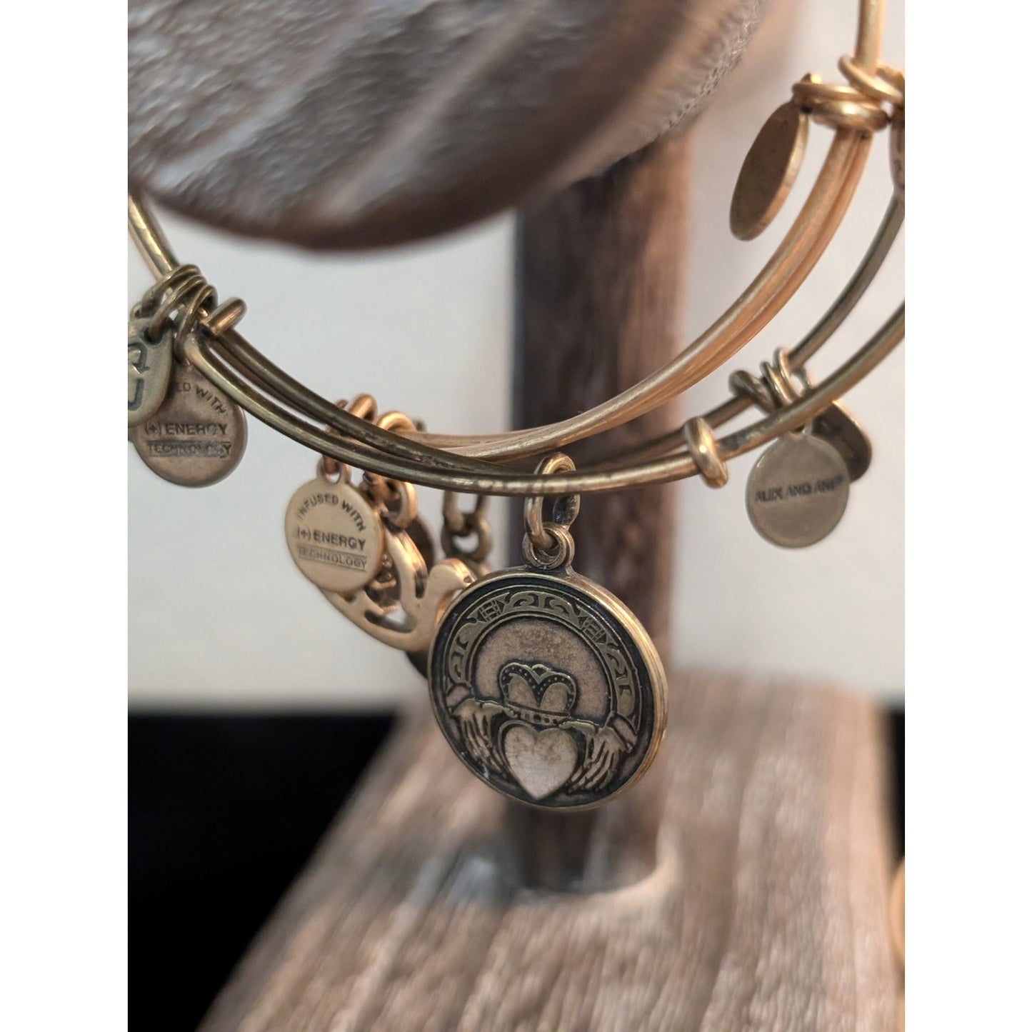 Lot of Ten Alex and Ani Adjustable Wire Charm Bracelets Bronze & Gold Tone
