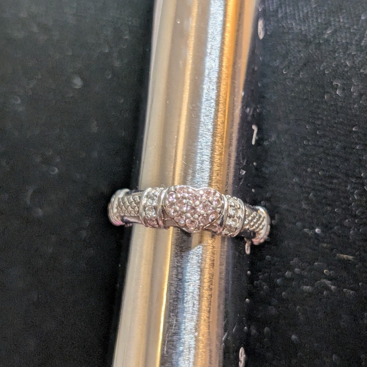 Genuine Judith Ripka Sterling Silver Pink Cz Heart 5.33mm Ring Size 7.75