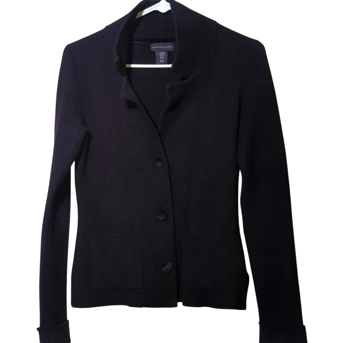 Adrienne Vittadini Black Knit Button Up Notched Collar Jacket Women's Size XS
