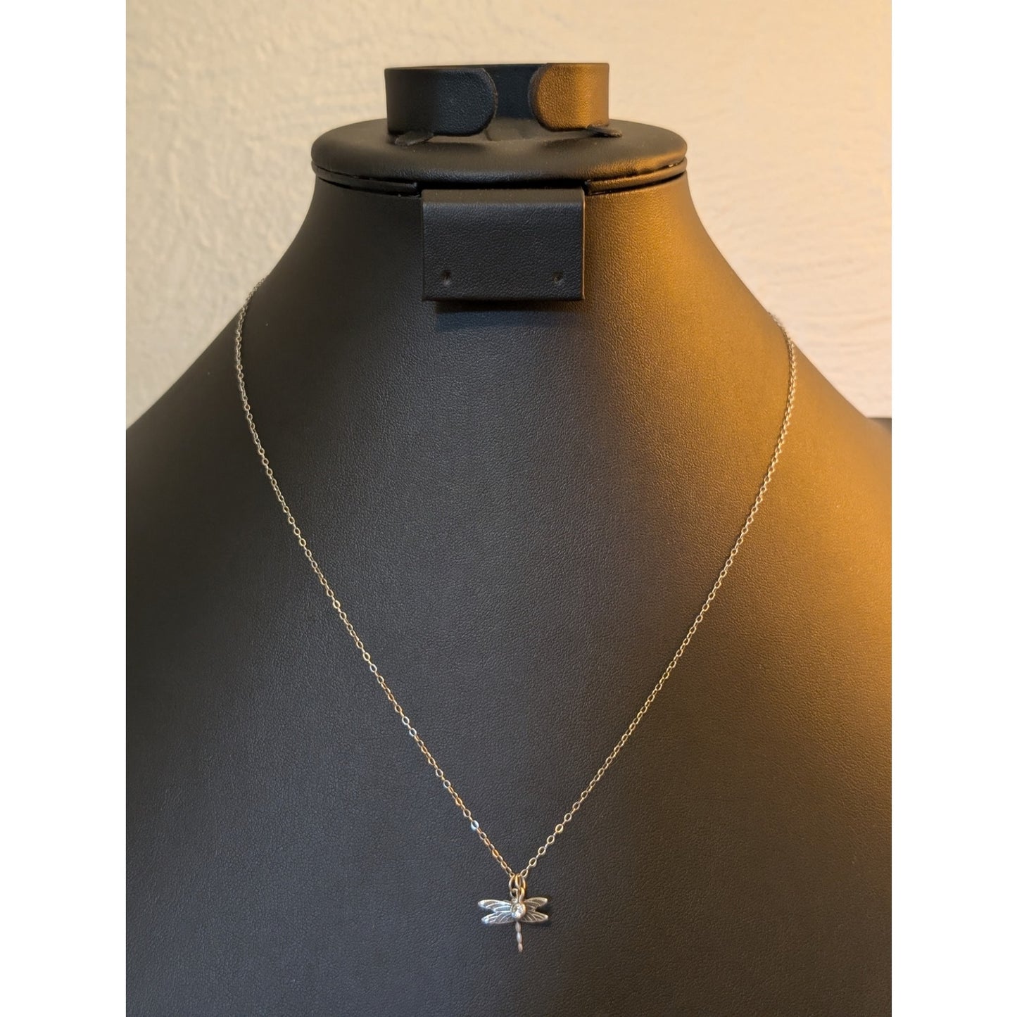925 Sterling Silver Dragonfly Pendant W/ Rhinestone Dangle on 20" 925 Chain