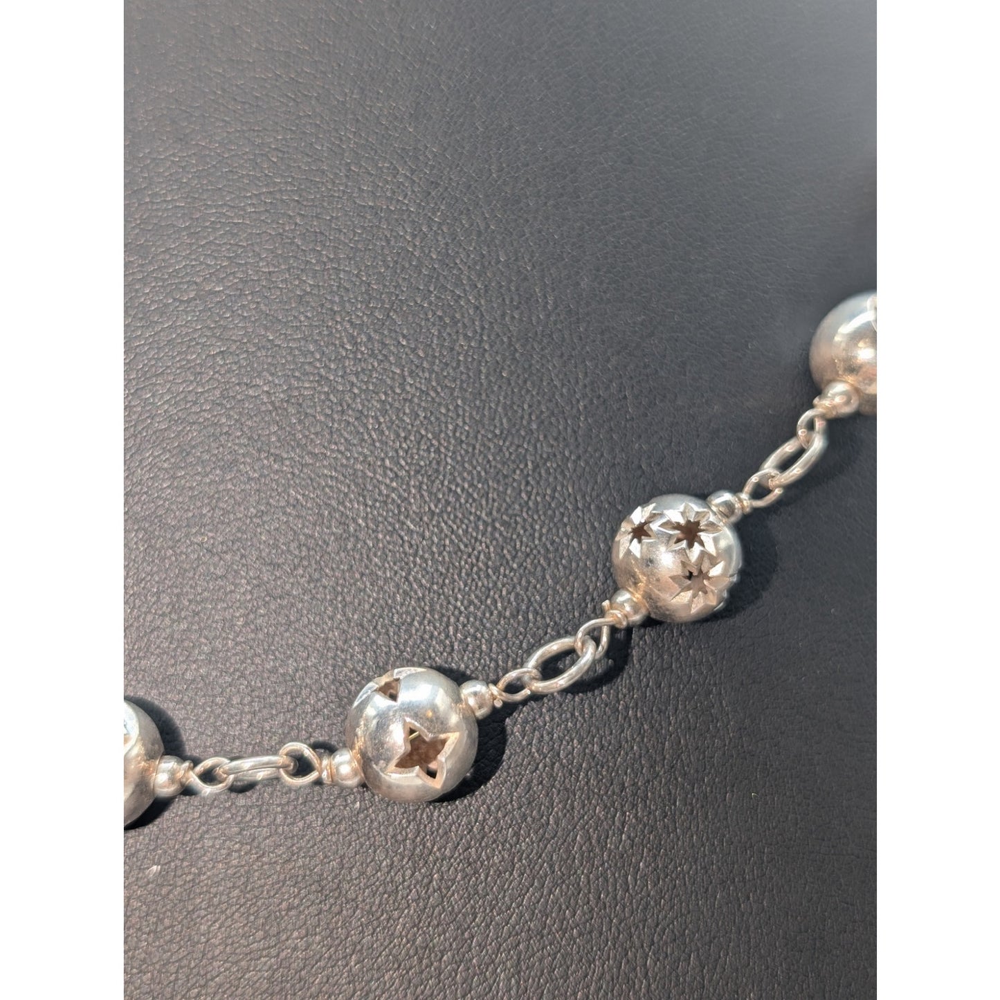 Authentic Dobbs Italy 925 Sterling Silver Cut Out Star Ball Bead Chain Necklace