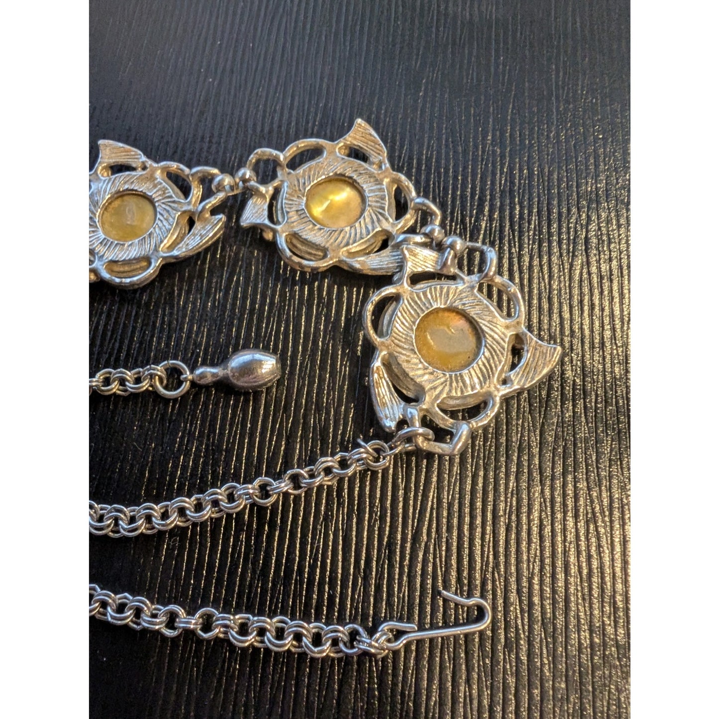 Vintage Silver Tone Abalone Shell Station Chain Hook Clasp 15" Choker Necklace