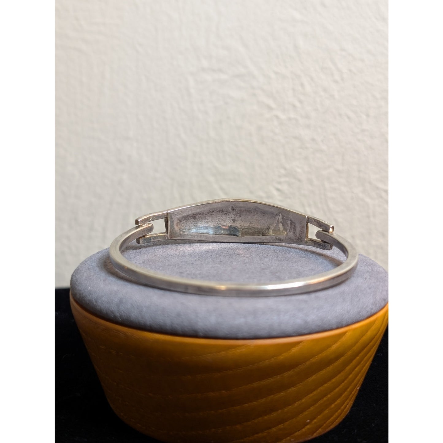 Vintage Taxco 925 Sterling Silver Abalone Inlay Hinged Bangle Bracelet