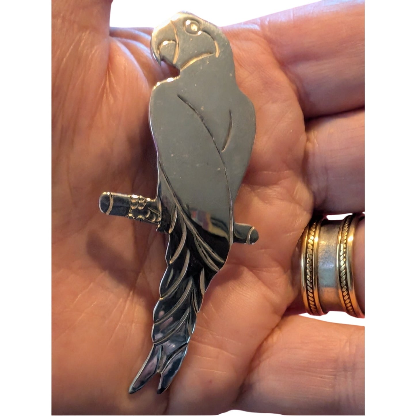 Vintage Taxco TS-79 Mexico 925 Sterling Silver Large Parrot Brooch