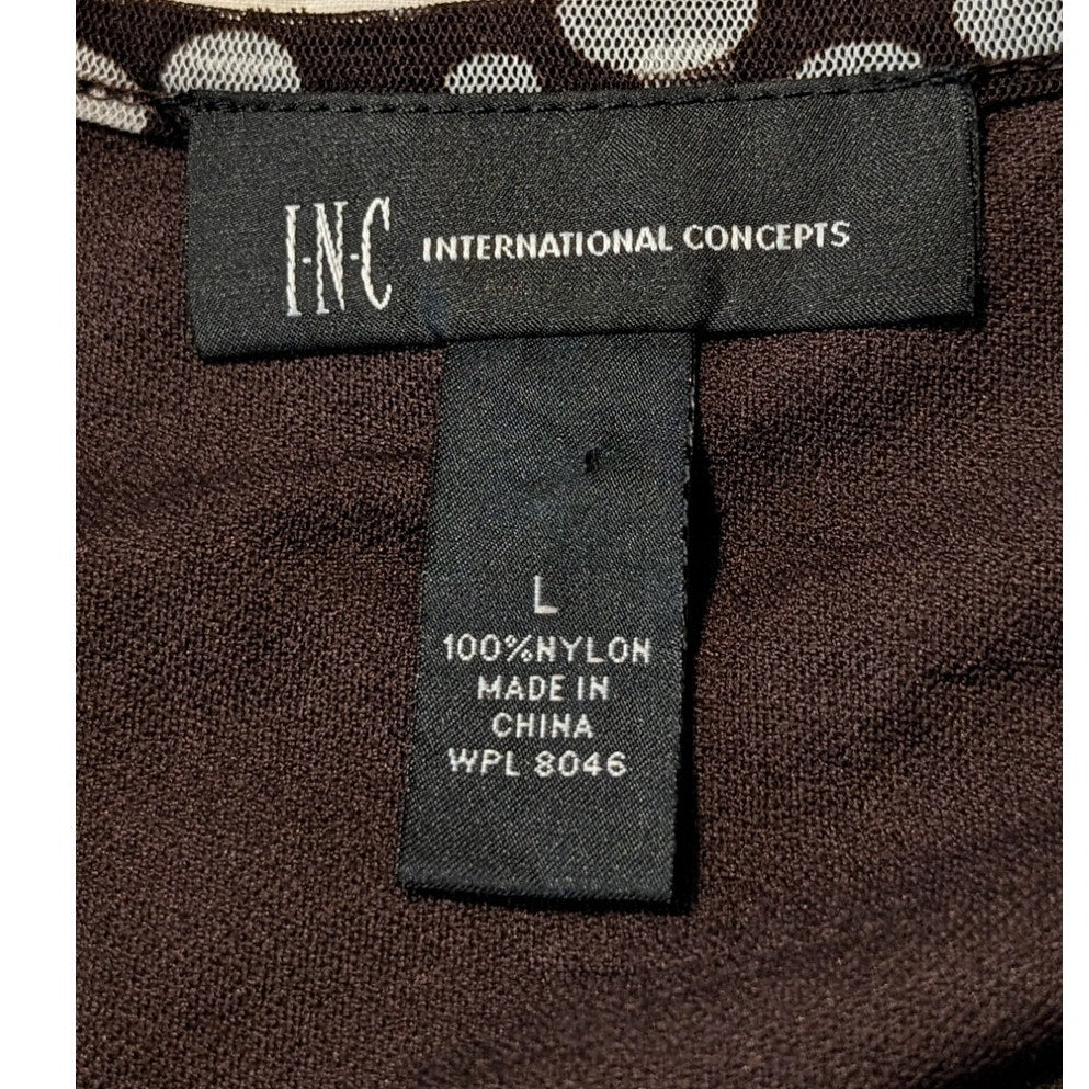 INC International Concepts Brown Polka Dot Flouncy Ruffle Neck Tank Womens Sz L