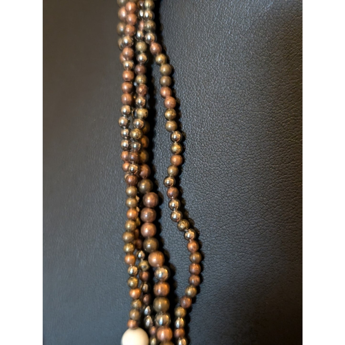 Long Boho Four-Strand Creamy Stone Cross & Bead Necklace