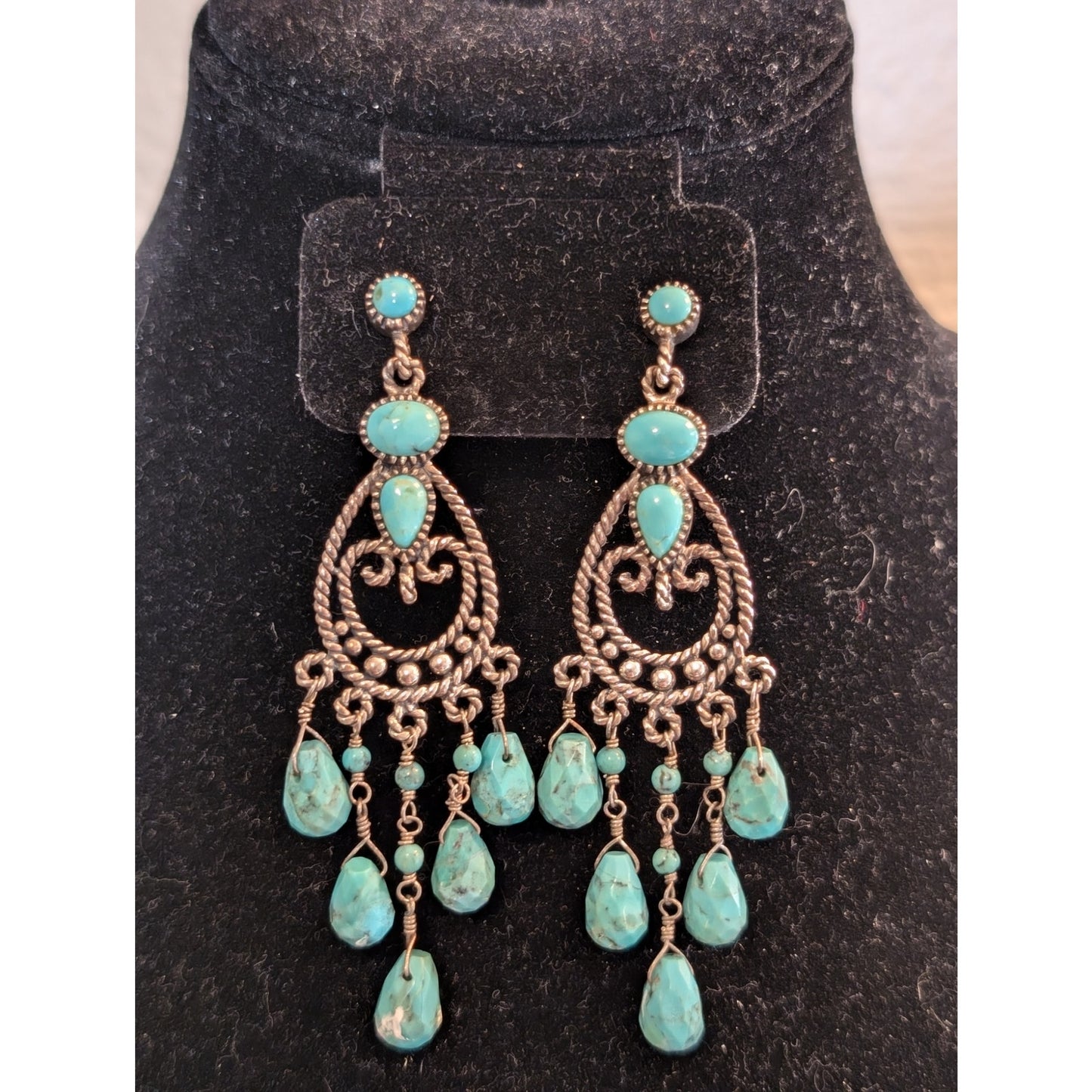 Barse Turquoise & Sterling Silver Chandelier Pierced Earrings