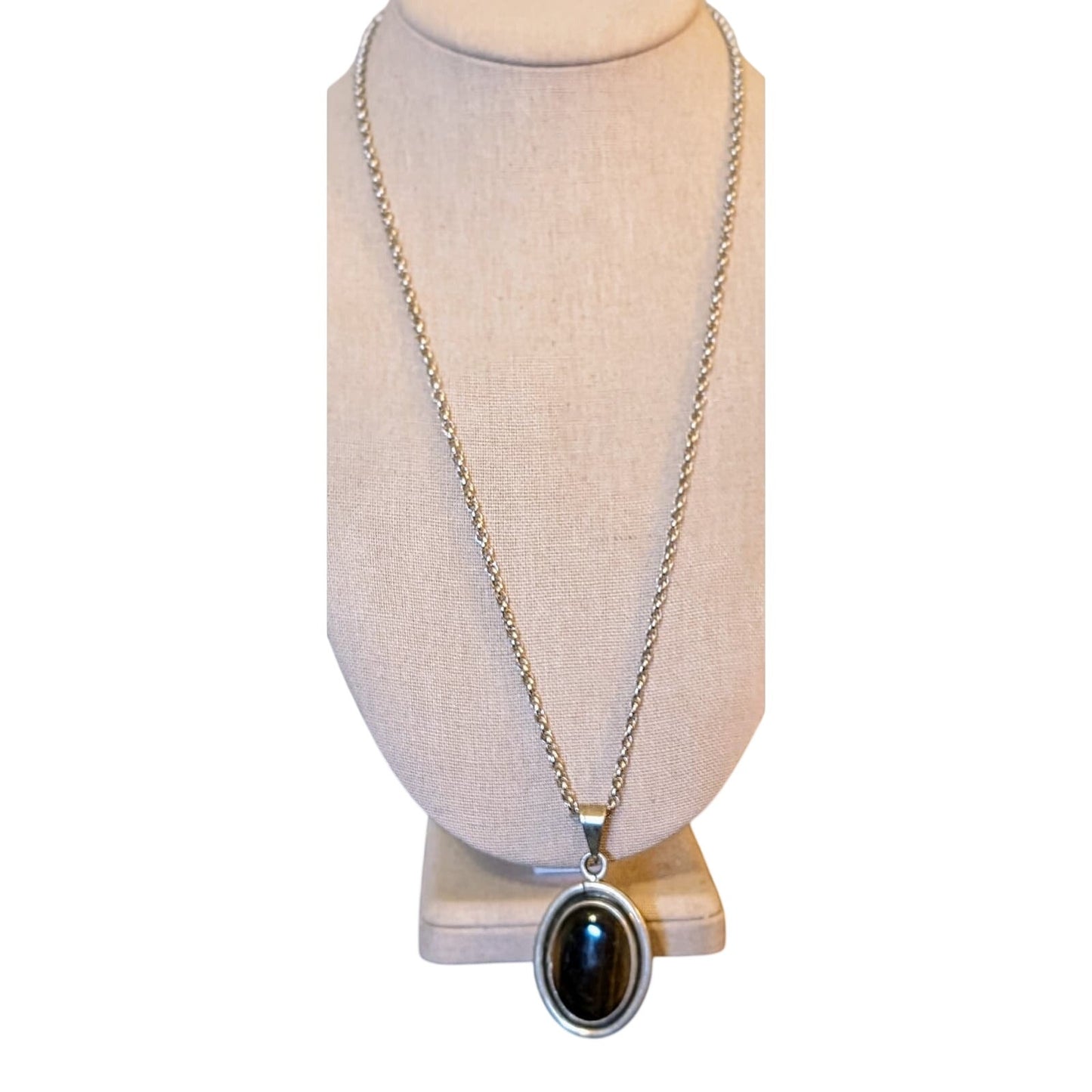 Vintage Barton Allen Ballou Sterling Chain W/ Taxco Silver Bezel Set Tigers Eye