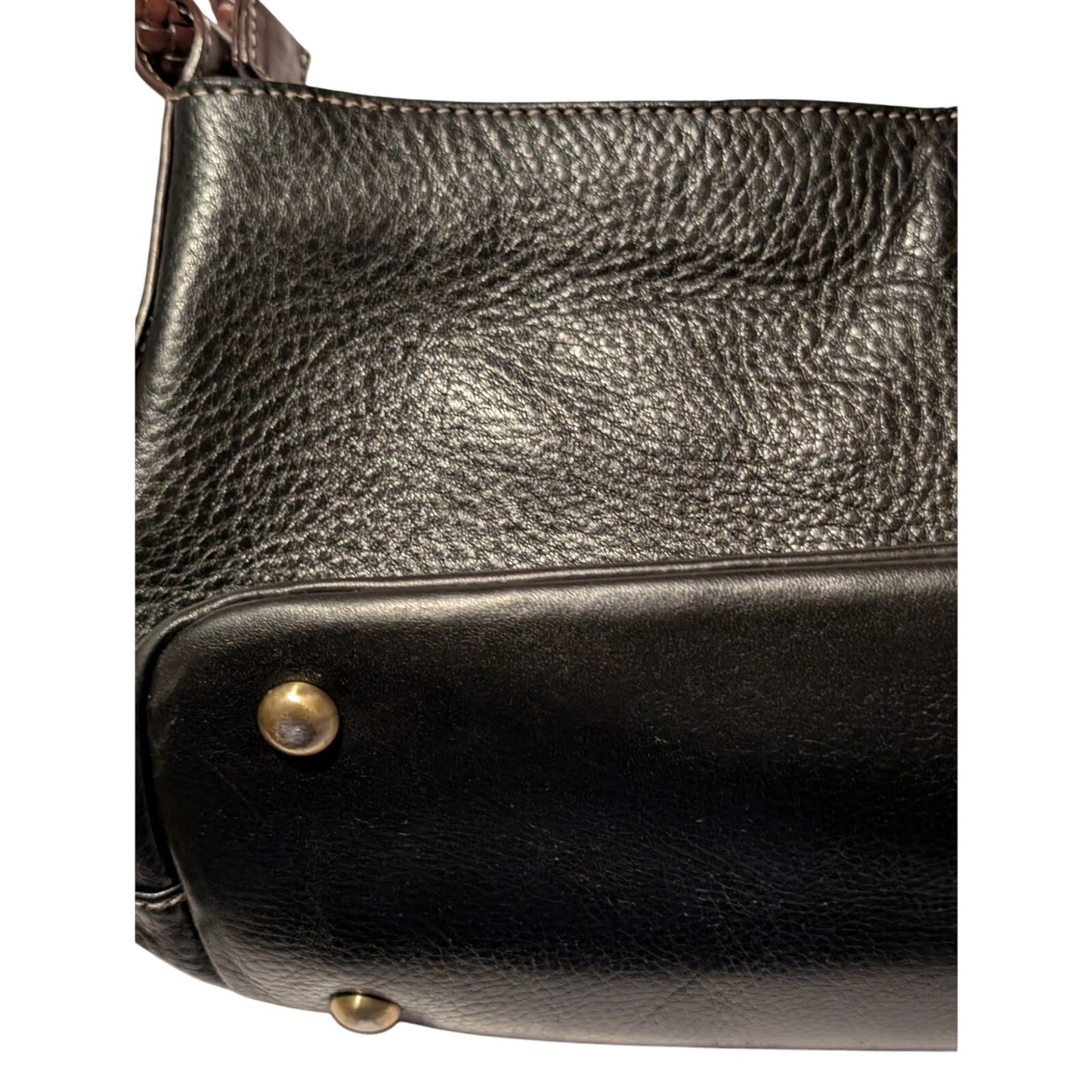 Vintage Fossil Black Brown Pebbled Leather Braided Handle Shoulder Bag