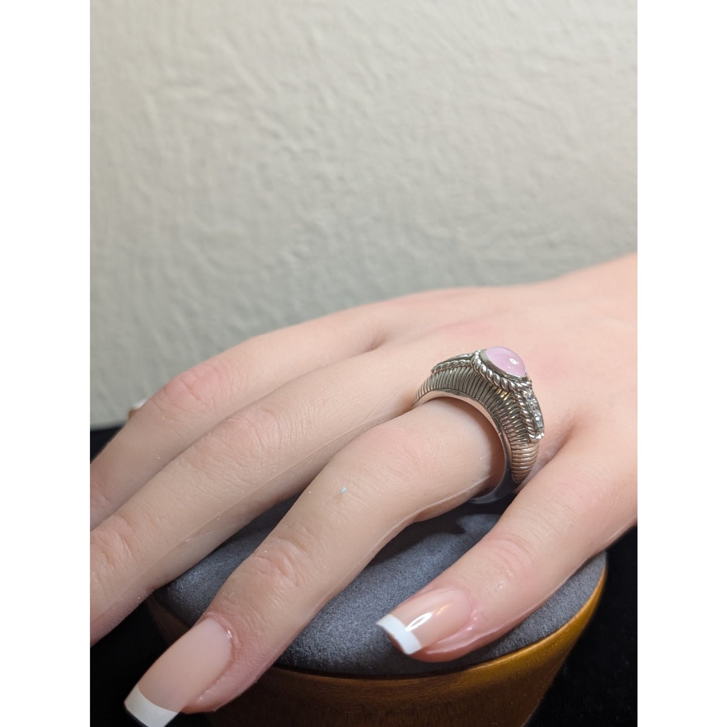 Judith Ripka Sterling Silver Pink Rose Quartz & Diamonique Ring Size 7.75