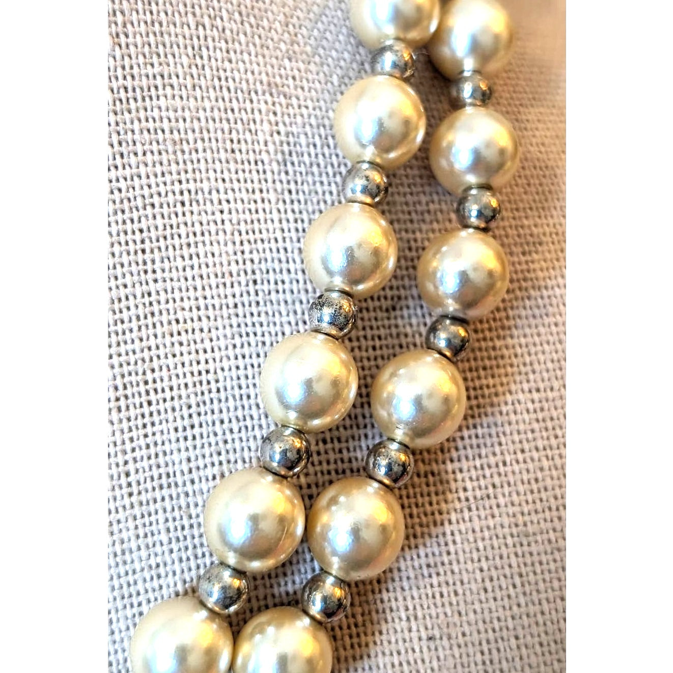 Double Strand 5mm Glass Pearls W/ Marked 925 Sterling Silver Beads and Clasp