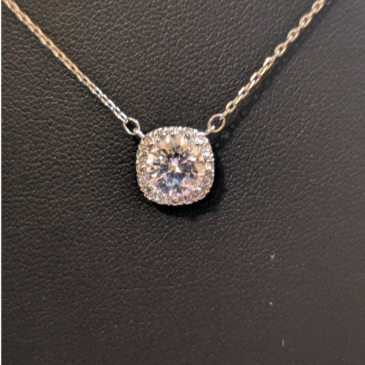 Marked LBOS CZ Crystal Silver Tone 15.5-17.5" Necklace