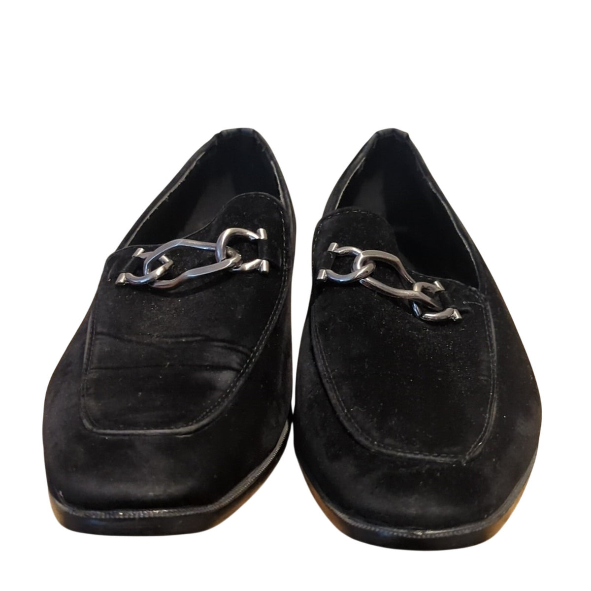 Marco Vitale Collection Black Suede Silver Tone Chain Slide On Loafer Men's 7.5