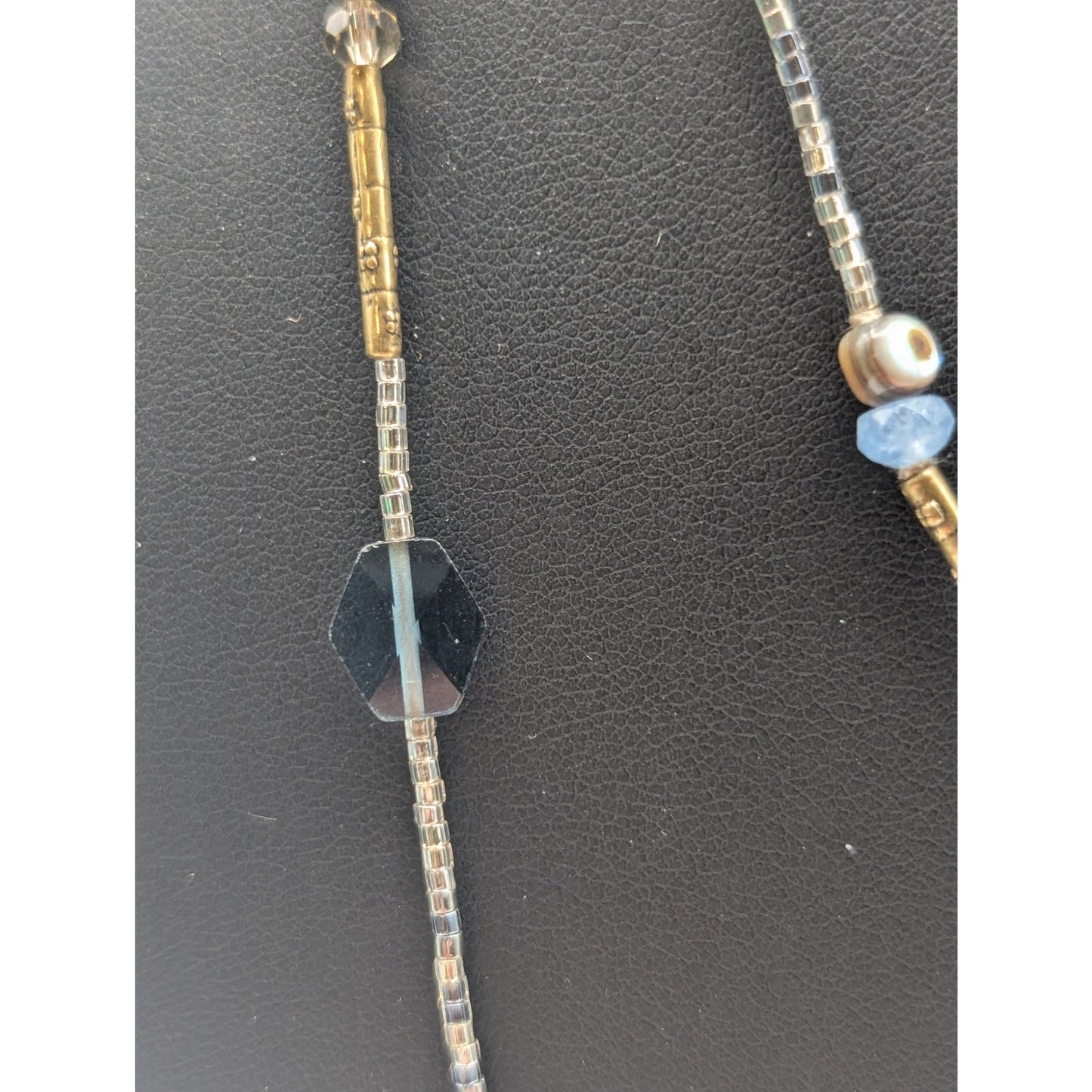 Silpada Sterling Olivia Quartzite Shell Larvikite Kyanite Glass Brass Necklace
