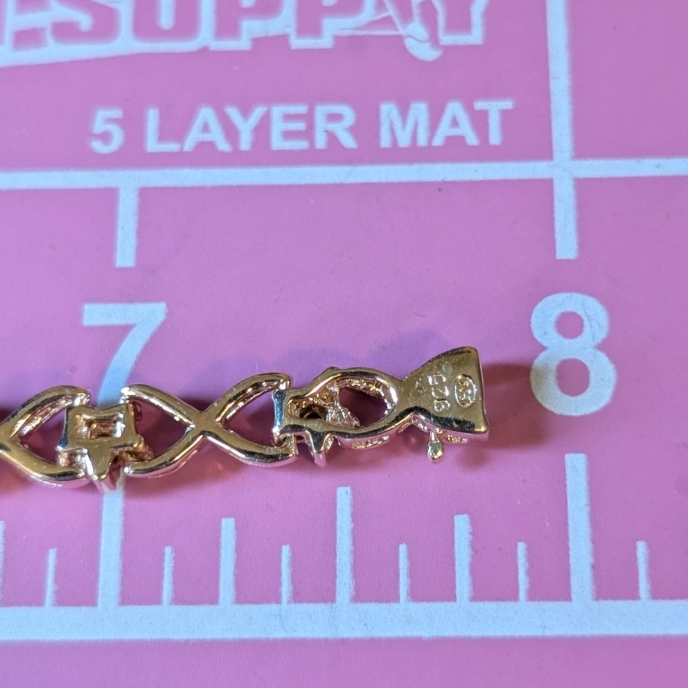925 Sterling Silver Rose Gold Vermeil  .10ct Round Diamond Star Tennis Bracelet
