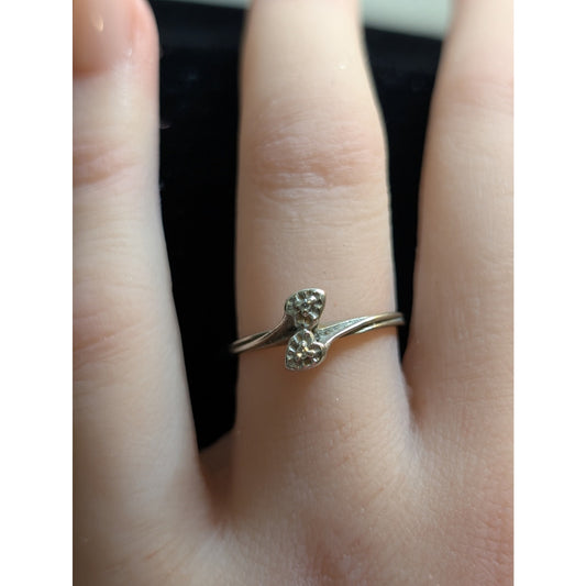Vintage 10-14K Gold Genuine Diamond Double Heart Crisscross Ring Size 6.5
