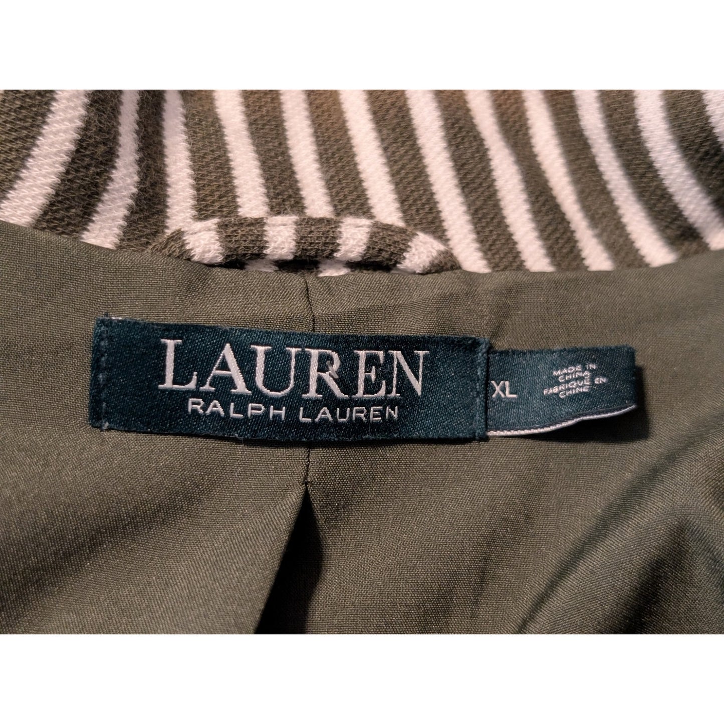 Lauren Ralph Lauren Olive Striped Pique Knit Gold Button Blazer Womens' Sz XL