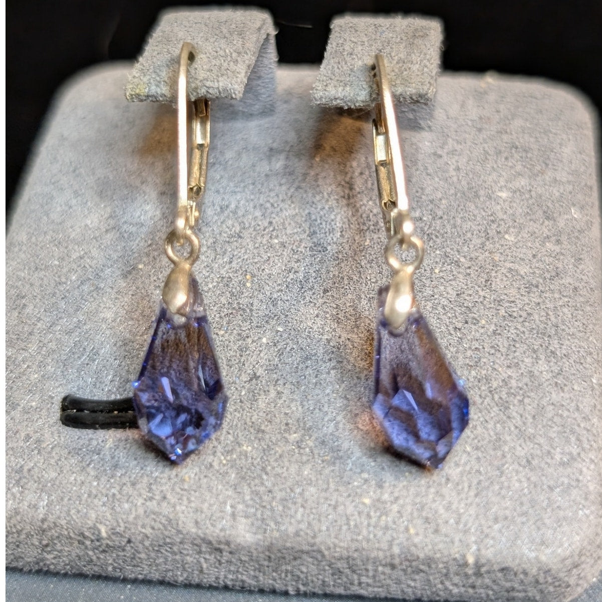 925 Sterling Lever Back Blue/Purple Faceted Crystal Briolette Dangle Earrings