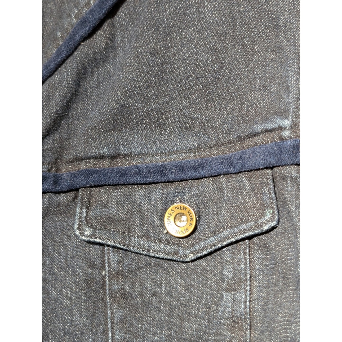 Jones New York Sport Stretch Denim Velvet Trim Military Jean Jacket Sz M