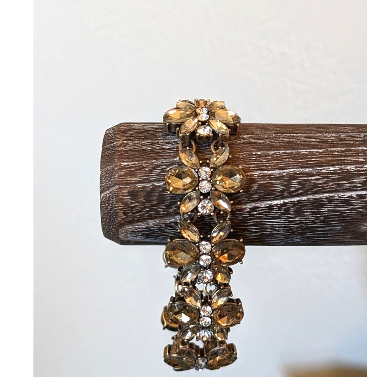 Banana Republic Chunky Champagne & Clear Rhinestone Foldover Clasp Bracelet