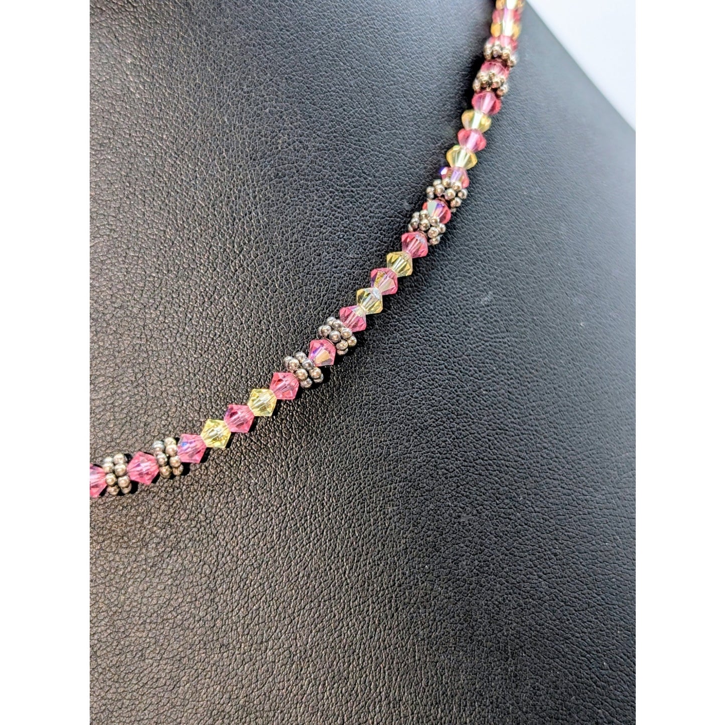 Elise Ryan 925 Sterling Silver Pink Clear Bicone Crystal Bead 18" Necklace