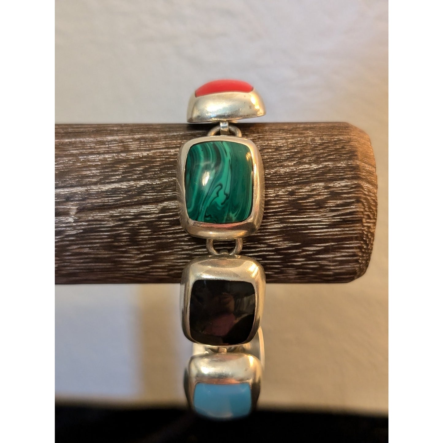 Taxco Mexico 925 Sterling Seven Stone Chunky Thick Link Bracelet
