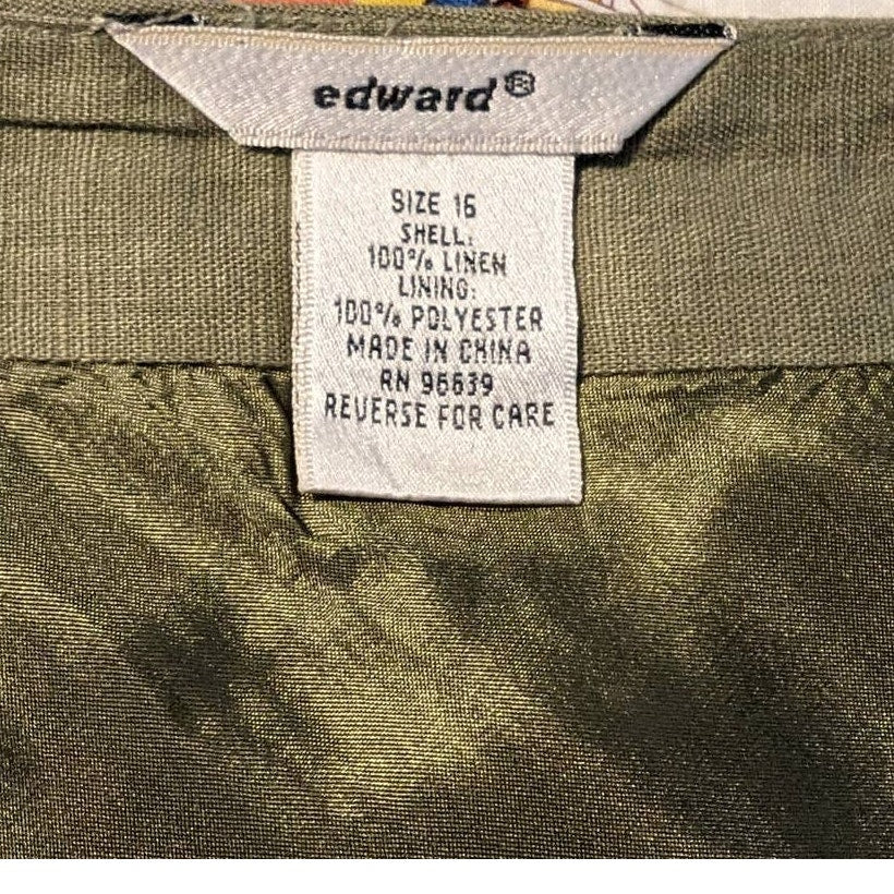 Edward Vintage Maxi 100% Linen Fully Lined Flare Side Zip Skirt Womens Sz 16