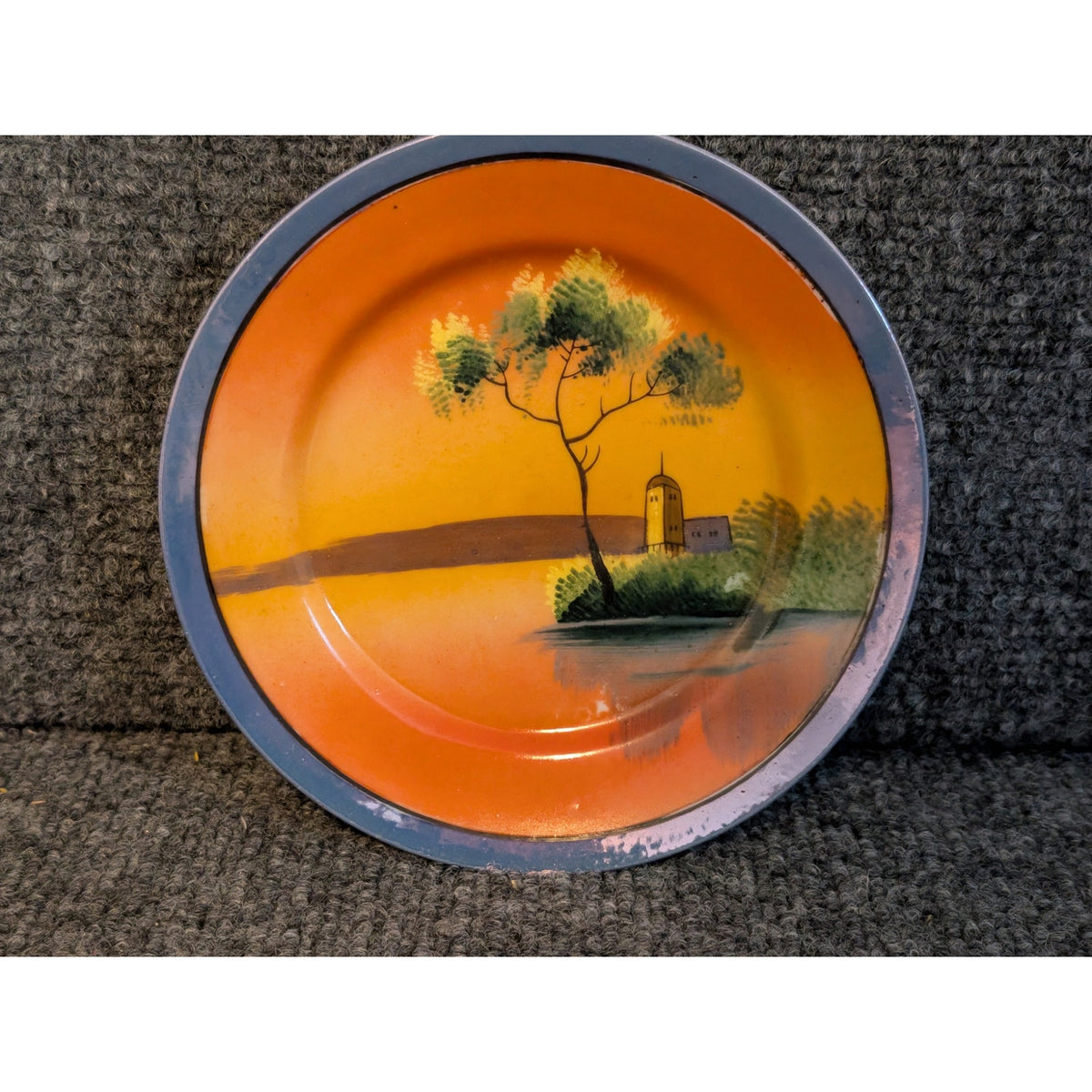 Vintage Hand-Painted Japanese Sunset Blue Lustre Rim 6" Plate