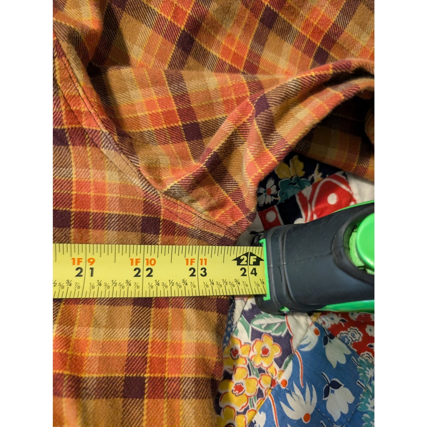 Columbia Orange Plaid Reg Fit Cotton Stretch Flannel Button Up Shirt Mens Sz L