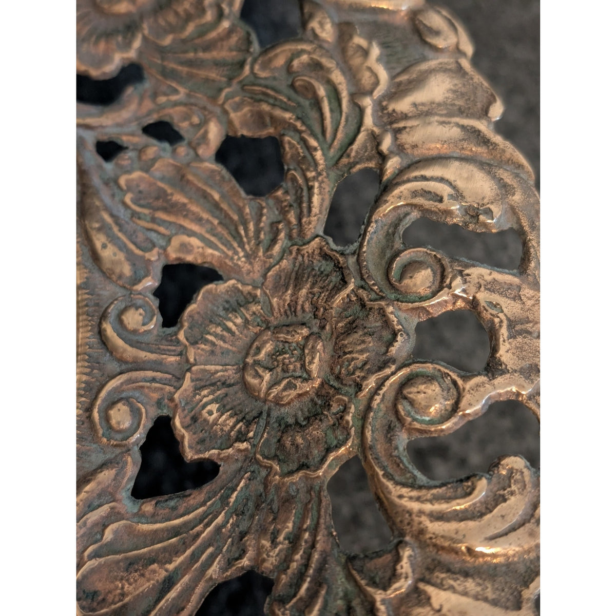 Vintage Brass Ornate Cut Out Floral Pedestal Bowl Compote