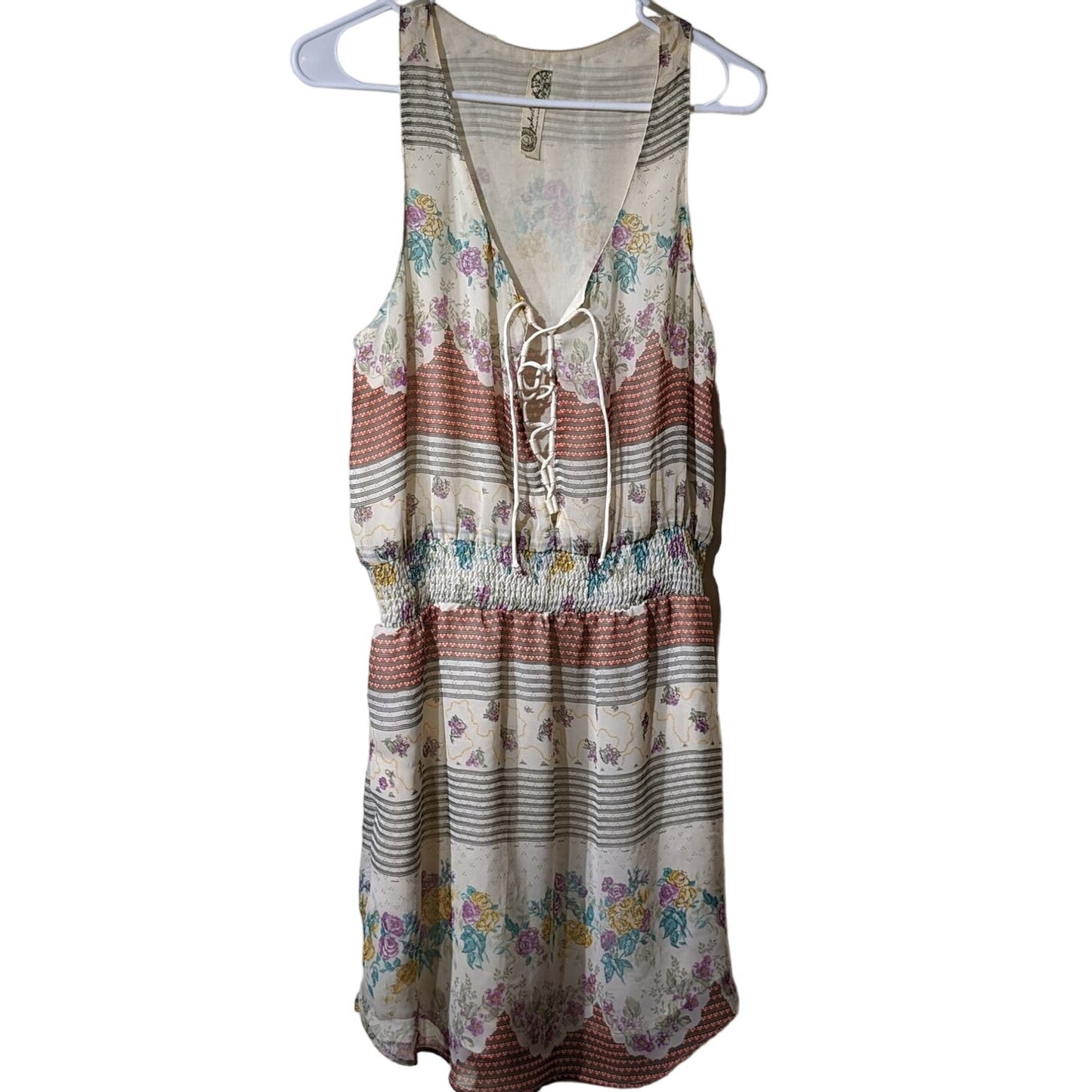 Free People Falling for Georgette Mini Lace Up Casual Floral Print Dress Sz SP