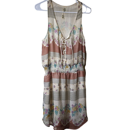 Free People Falling for Georgette Mini Lace Up Casual Floral Print Dress Sz SP