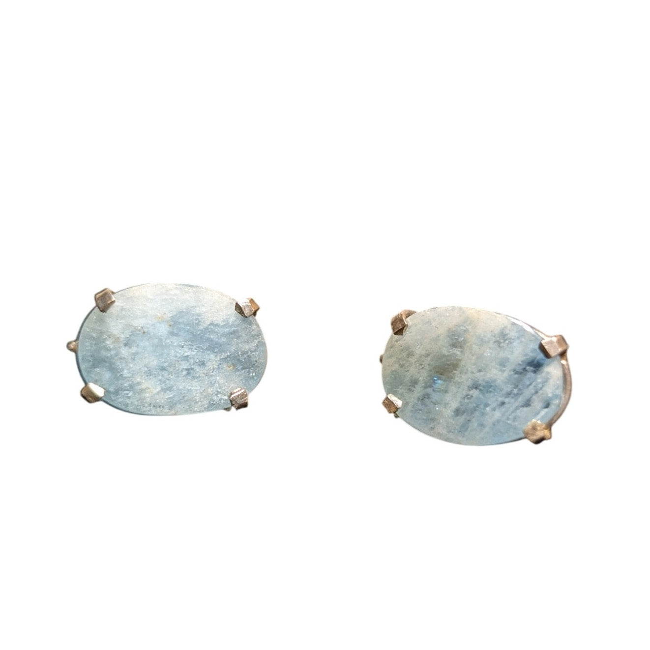 Vintage Raw Cut Aquamarine Sterling Silver Post Earrings