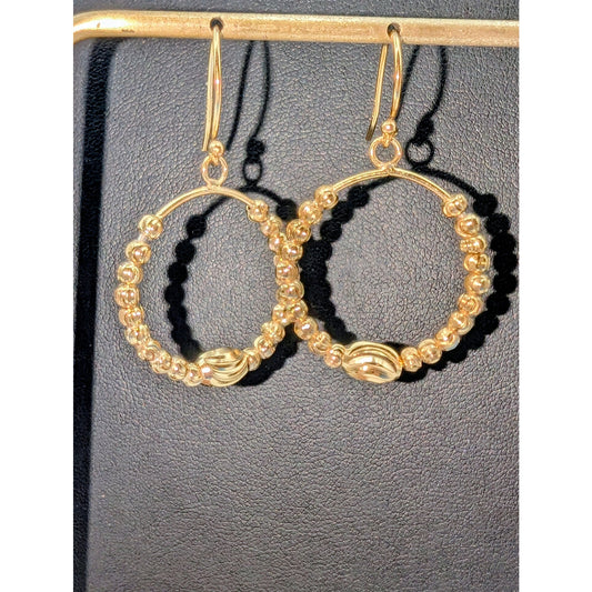 Silver Plated Gold Tone Bead Dangle Drop Hoop Pierced Earrings